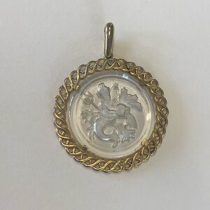 Vintage Crown Trifari Zodiac Aquarius Neptune Pendant Reverse Intaglio Glass